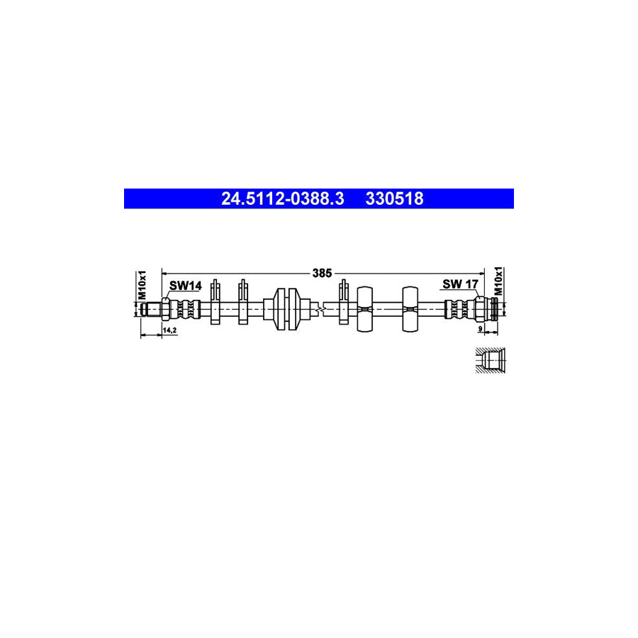 ATE 24 5112 0388 3 Brake Hose 385Mm M10X1