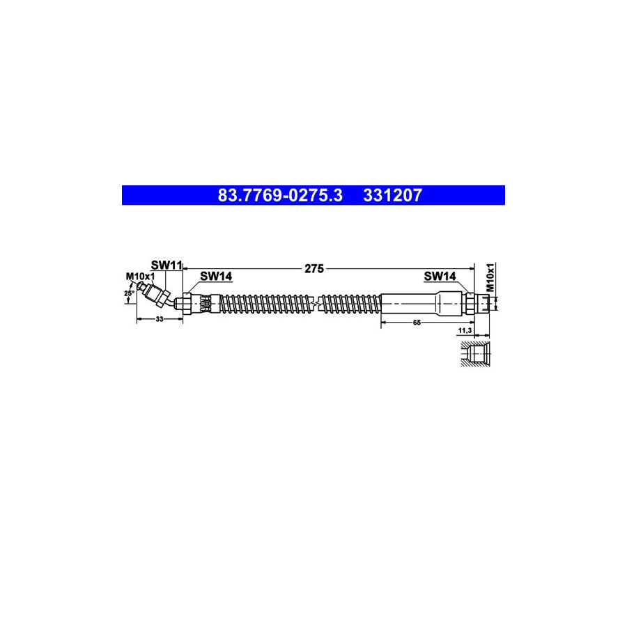 ATE 83 7769 0275 3 Brake Hose for VOLVO V70 I LV 875 876 275Mm M10X1