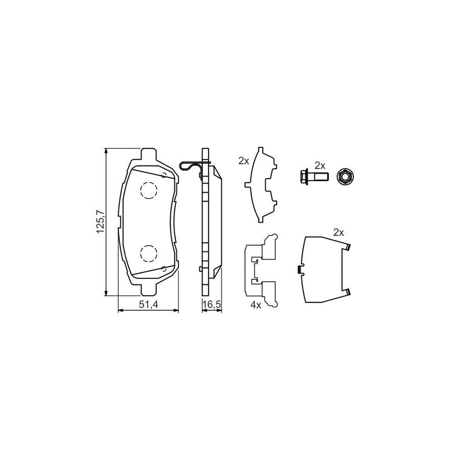 Bosch 0986494320 Brake Pad Set For Mazda 2 With Acoustic Wear Warning With Bolts Screws With Mounting Manual With Piston Clip BP1210