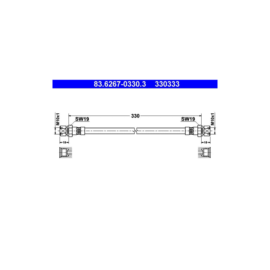 ATE 83 6267 0330 3 Brake Hose 330Mm