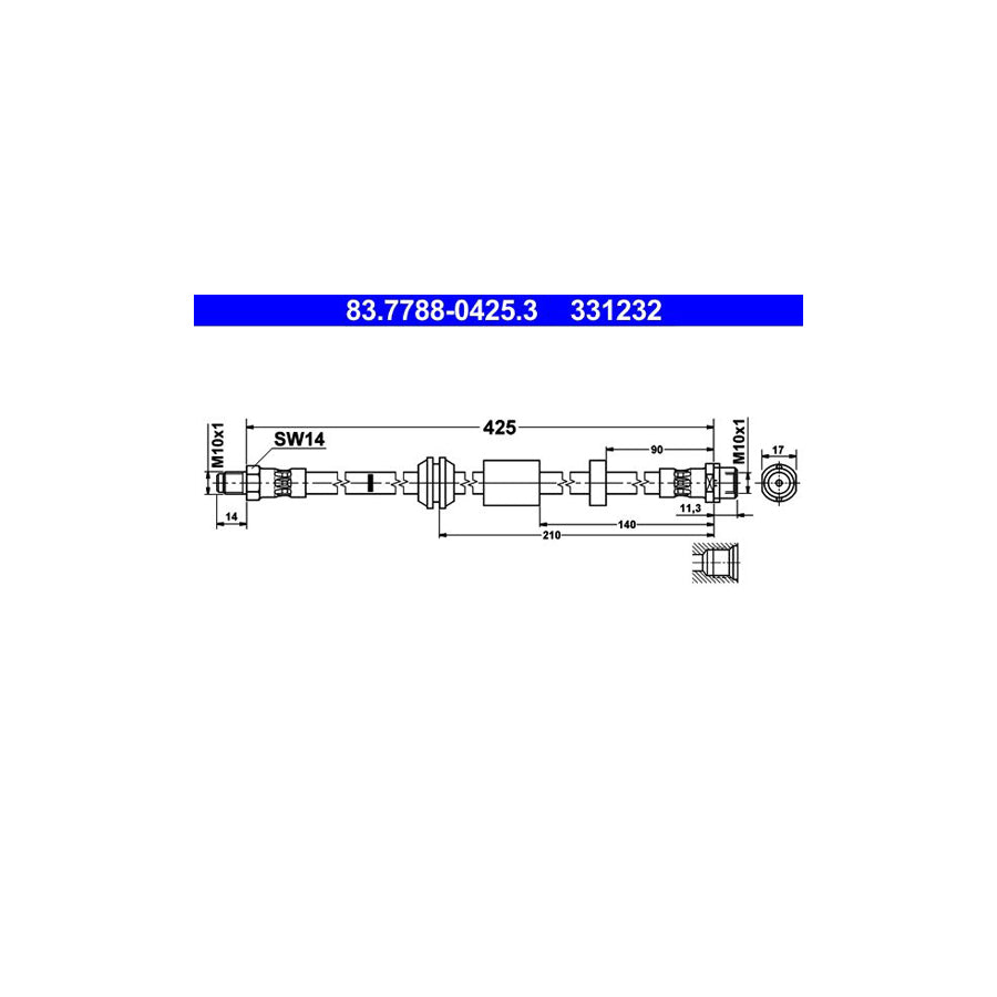 ATE 83 7788 0425 3 Brake Hose 425Mm M10X1