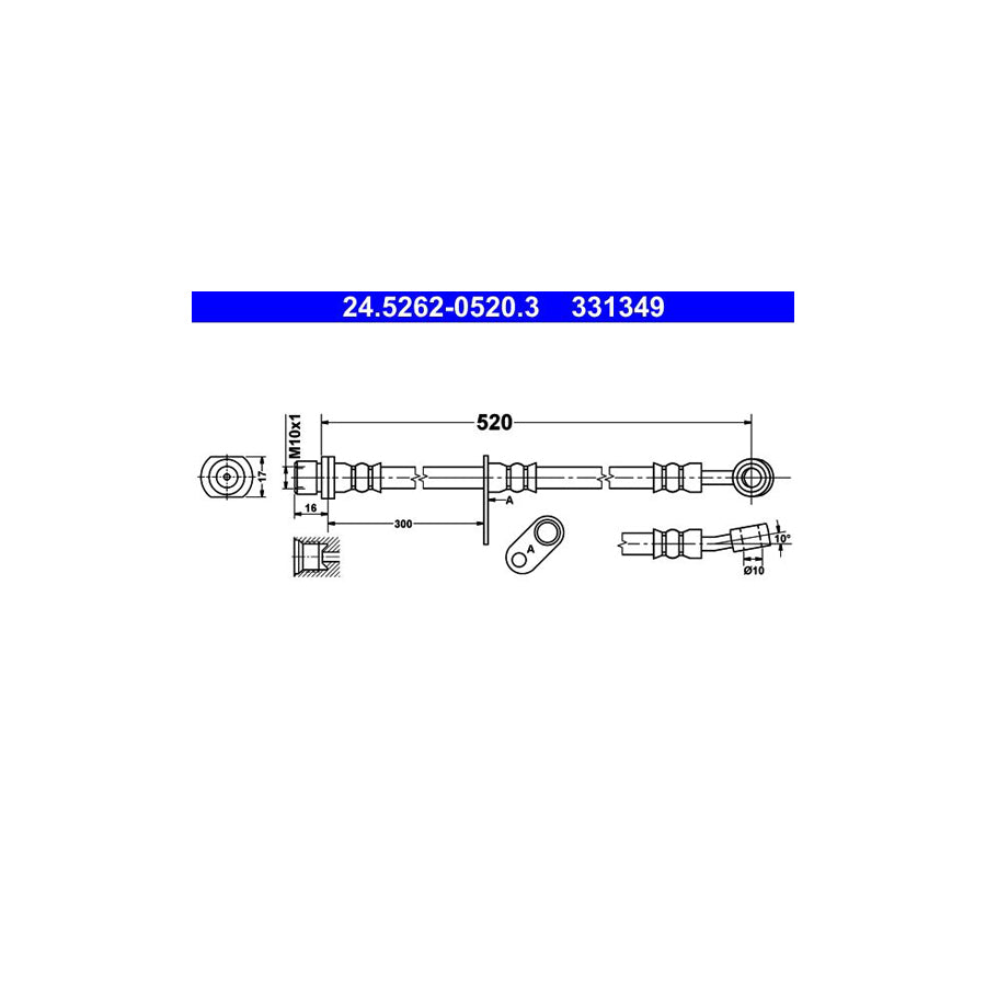ATE 24 5262 0520 3 Brake Hose for DAIHATSU Materia M400 520Mm M10X1