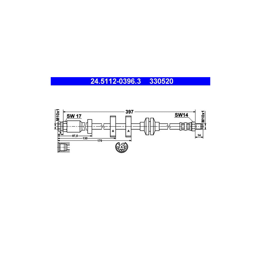 ATE 24 5112 0396 3 Brake Hose 397Mm M10X1