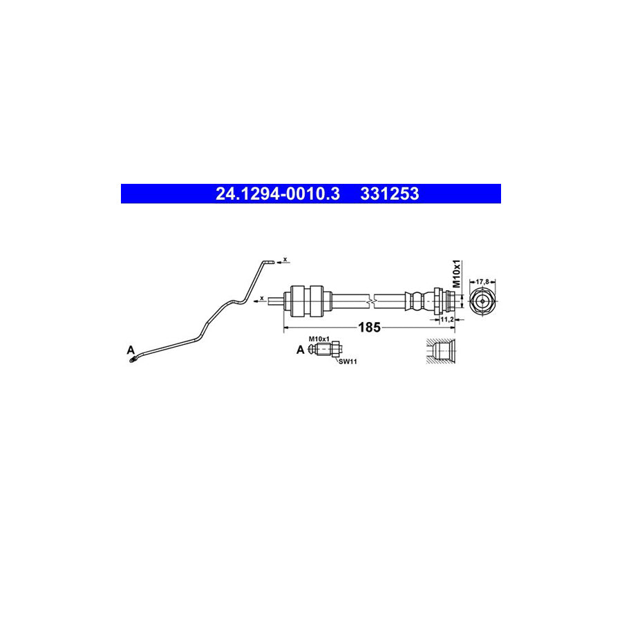 ATE 24 1294 0010 3 Brake Hose for FORD MONDEO 185Mm M10X1