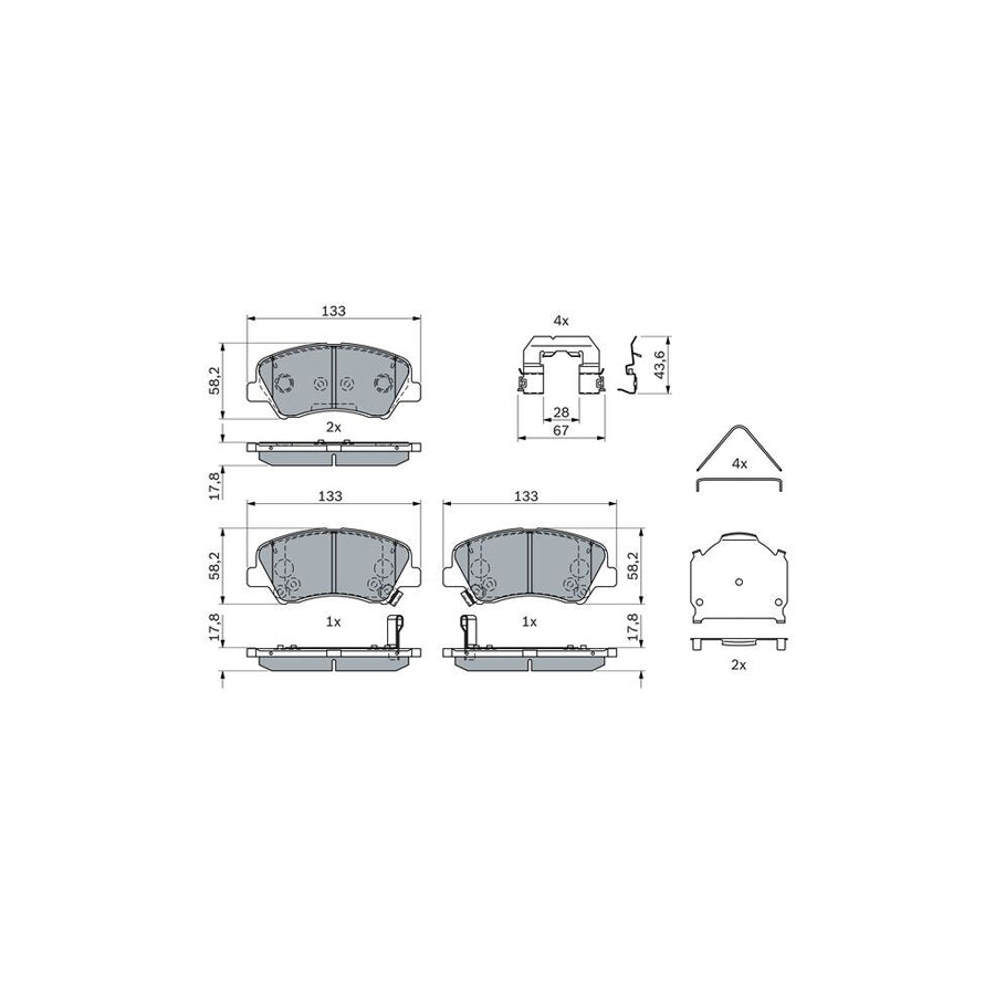 Bosch 0986424951 Brake Pad Set For With Acoustic Wear Warning With Anti Squeak Plate With Spring BP2569