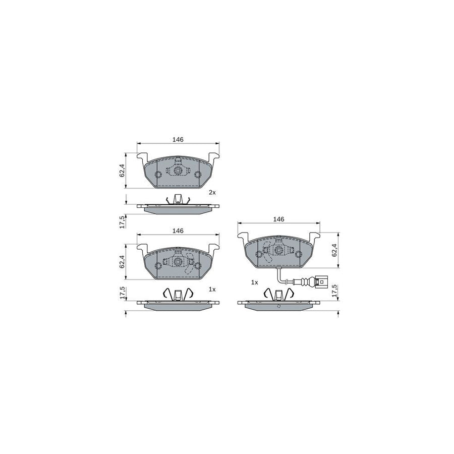 Bosch 0986424932 Brake Pad Set With Integrated Wear Sensor With Anti Squeak Plate With Mounting Manual BP2550