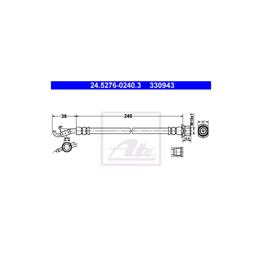 ATE 24 5276 0240 3 Brake Hose for TOYOTA AVENSIS 240Mm M10X1