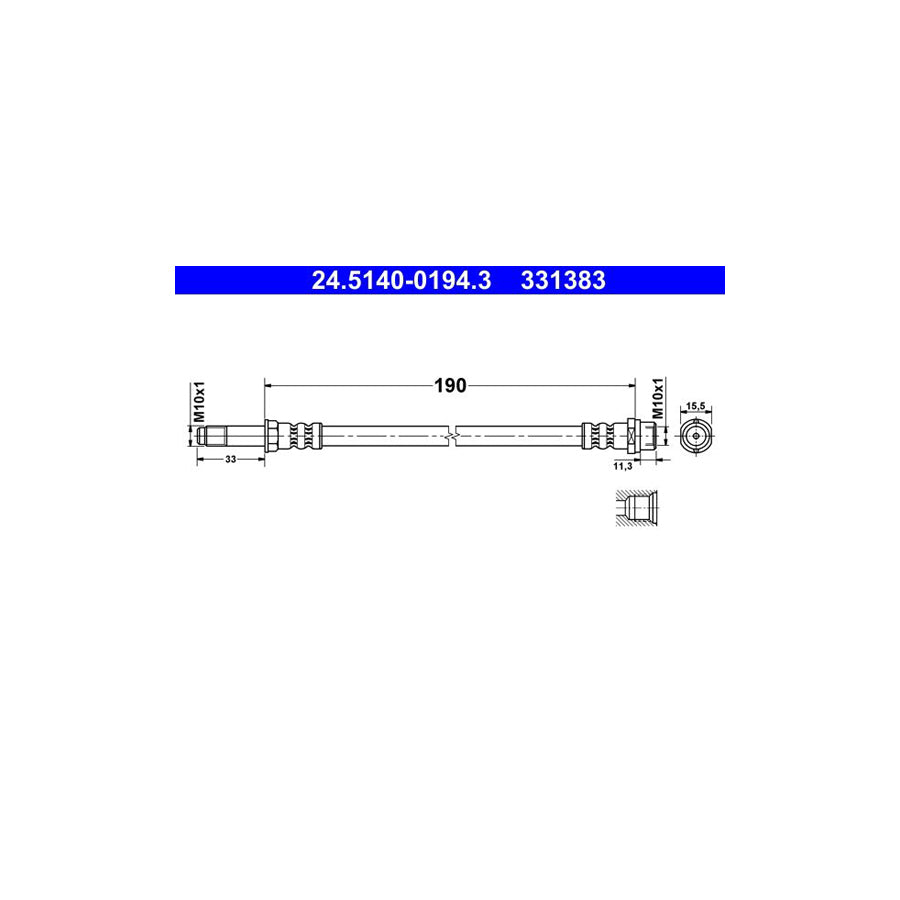 ATE 24 5140 0194 3 Brake Hose 190Mm M10X1