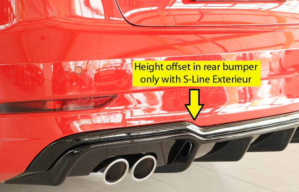 Rieger 00056825 Audi 8V S3 Rear Diffuser for Original Twin Tailpipe Left & Right - Matte Black