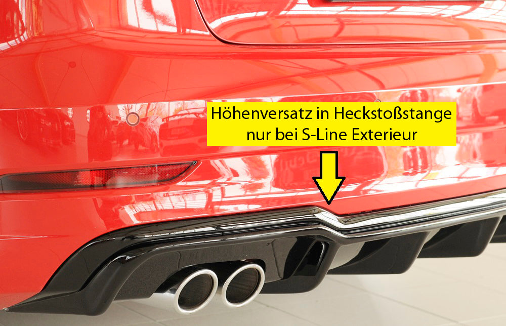 Rieger 00056825 Audi 8V S3 Rear Diffuser for Original Twin Tailpipe Left & Right - Matte Black