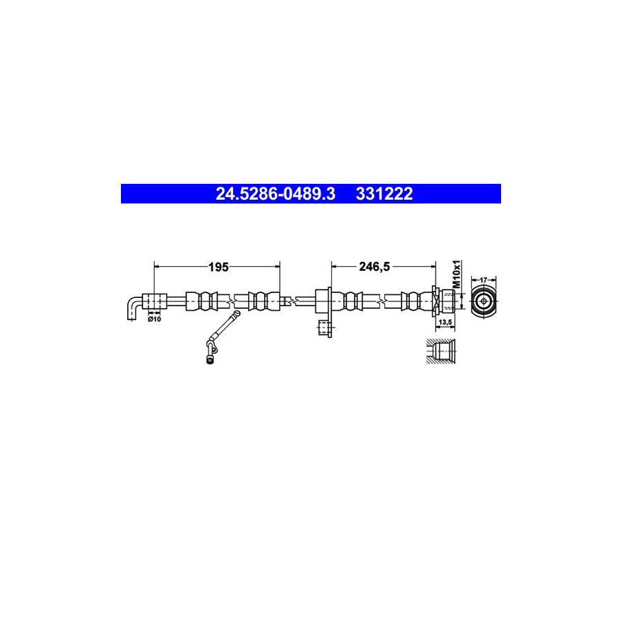 ATE 24 5286 0489 3 Brake Hose 488Mm M10X1