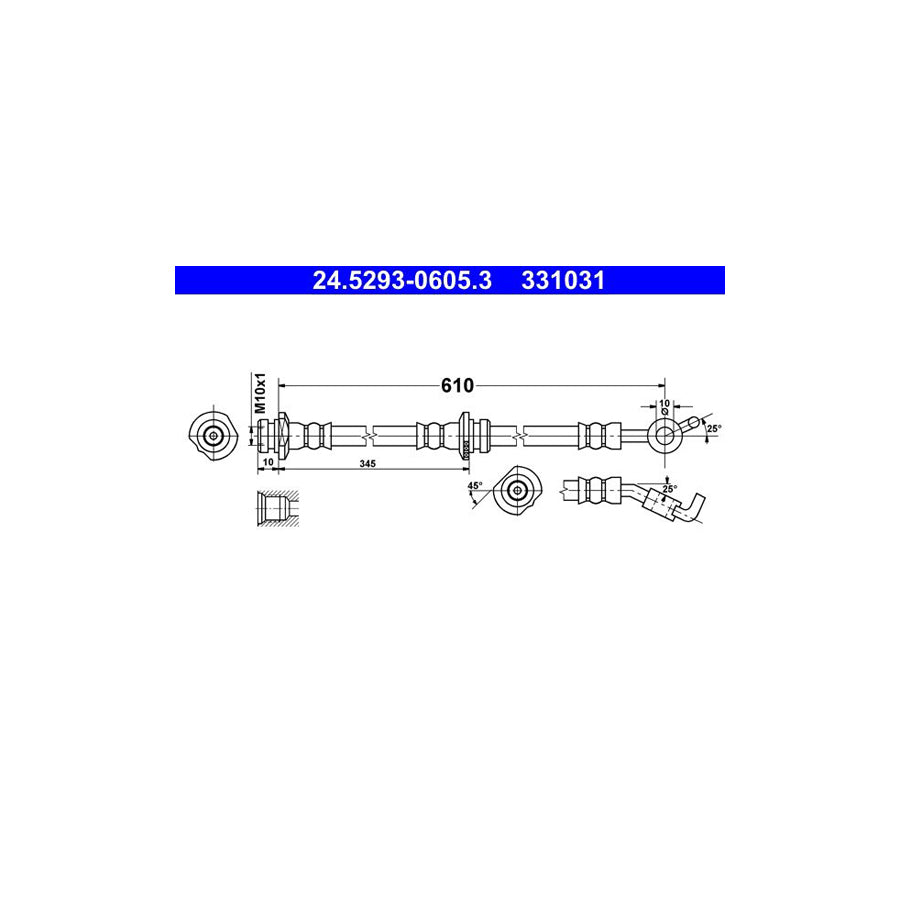 ATE 24 5293 0605 3 Brake Hose 610Mm M10X1