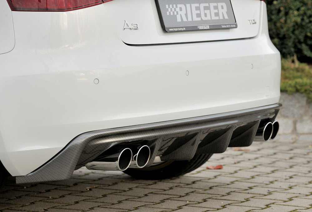 Rieger 00099143 Audi 8V A3 Rear Diffuser for Twin Tailpipe Left & Right - Carbon-Look
