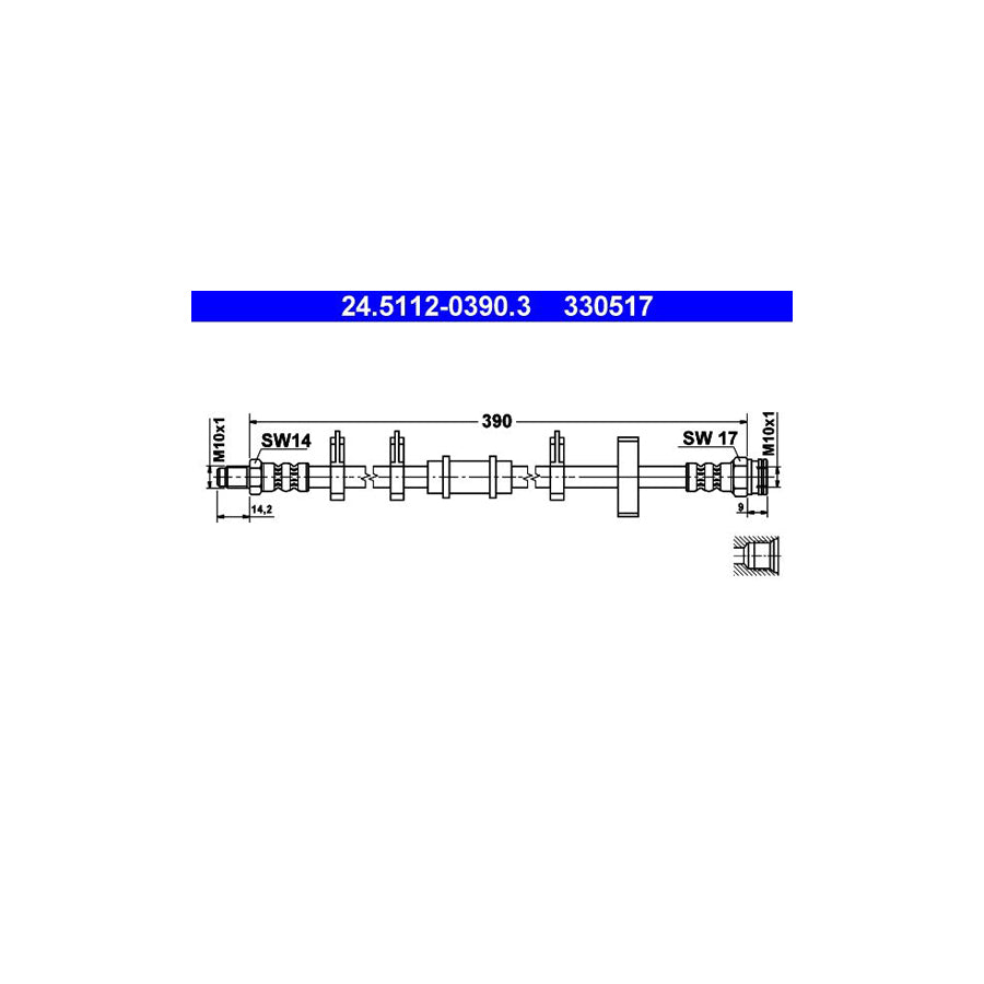 ATE 24 5112 0390 3 Brake Hose for FIAT UNO 390Mm M10X1