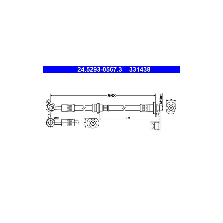 ATE 24 5293 0567 3 Brake Hose 568Mm M10X1