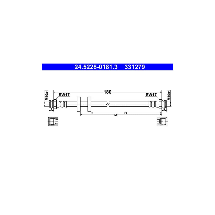 ATE 24 5228 0181 3 Brake Hose 180Mm