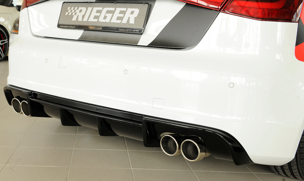 Rieger 00088172 Audi 8V S3 Rear Diffuser for Original Twin Tailpipe Left & Right - Glossy Black