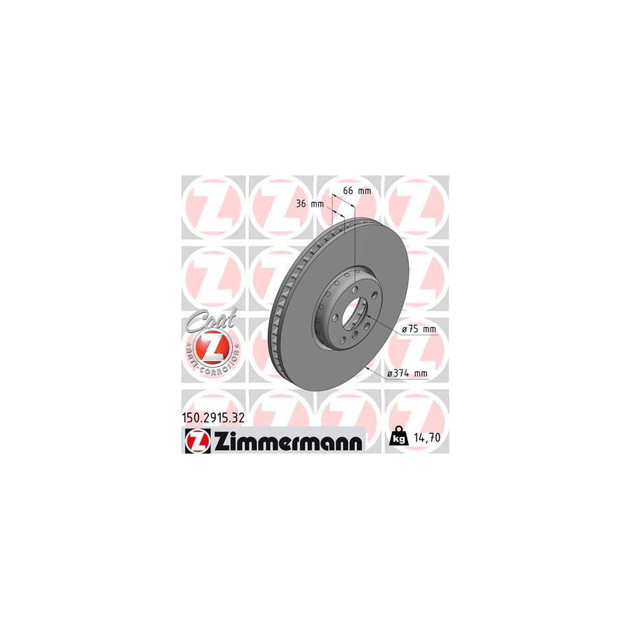 ZIMmERMANN FORMULA F COAT Z 150 2915 32 Brake Disc Internally Vented Two piece brake disc Coated High carbon