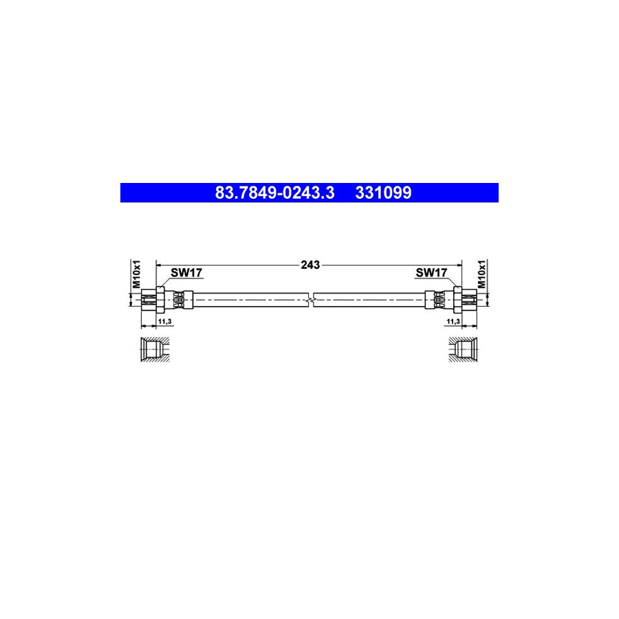 ATE 83 7849 0243 3 Brake Hose 243Mm