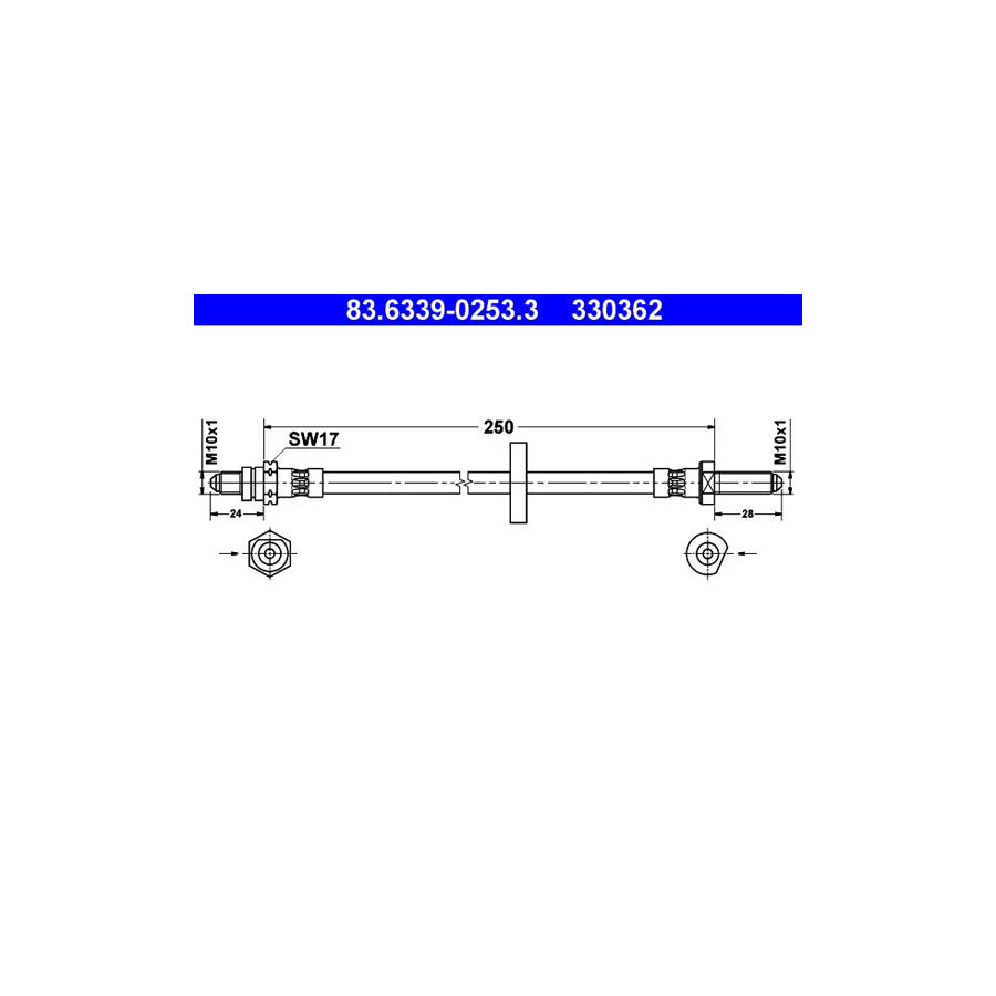 ATE 83 6339 0253 3 Brake Hose 250Mm