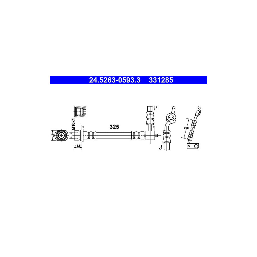 ATE 24 5263 0593 3 Brake Hose for TOYOTA Yaris I Hatchback P1 325Mm M10X1