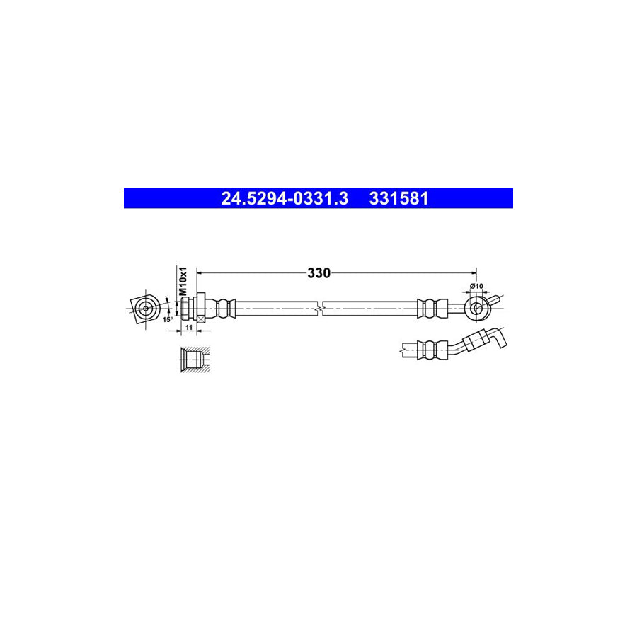 ATE 24 5294 0331 3 Brake Hose 330Mm M10X1