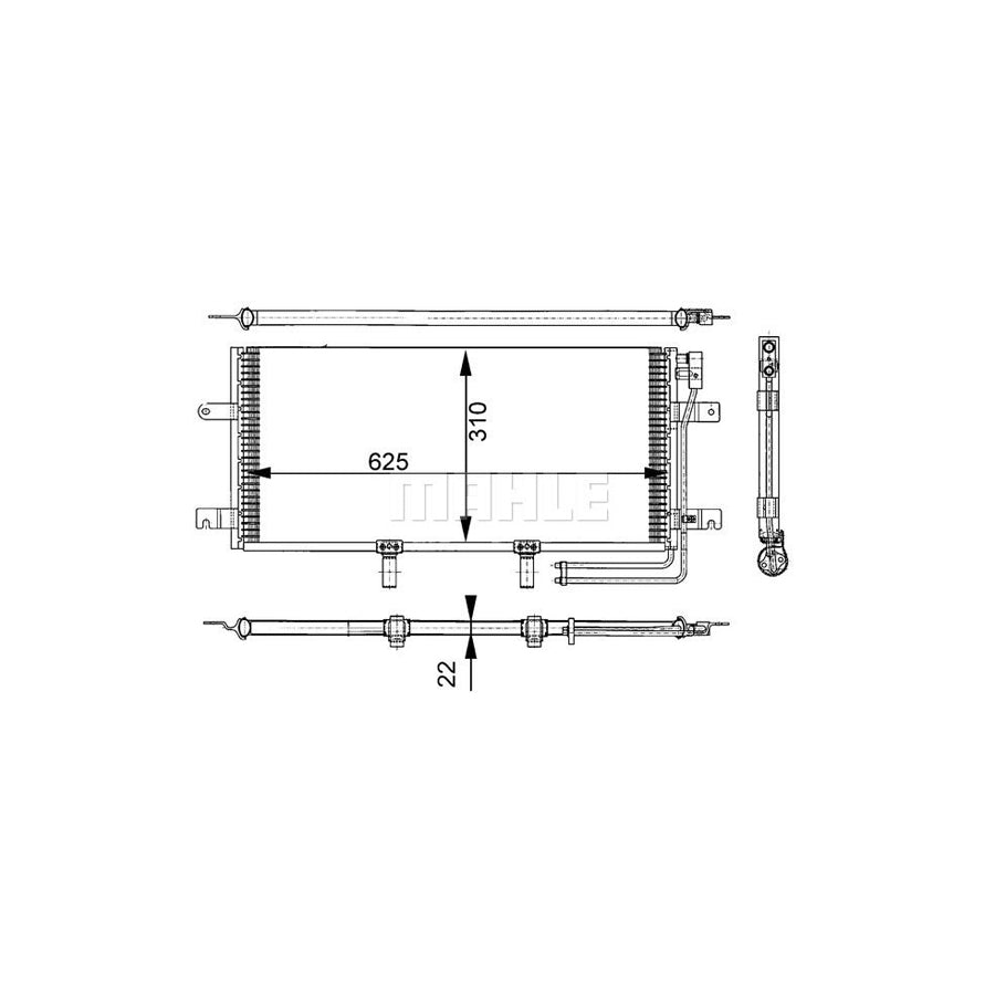 MAHLE ORIGINAL AC 332 000S Air conditioning condenser for VW TRANSPORTER without dryer, for vehicles with long front