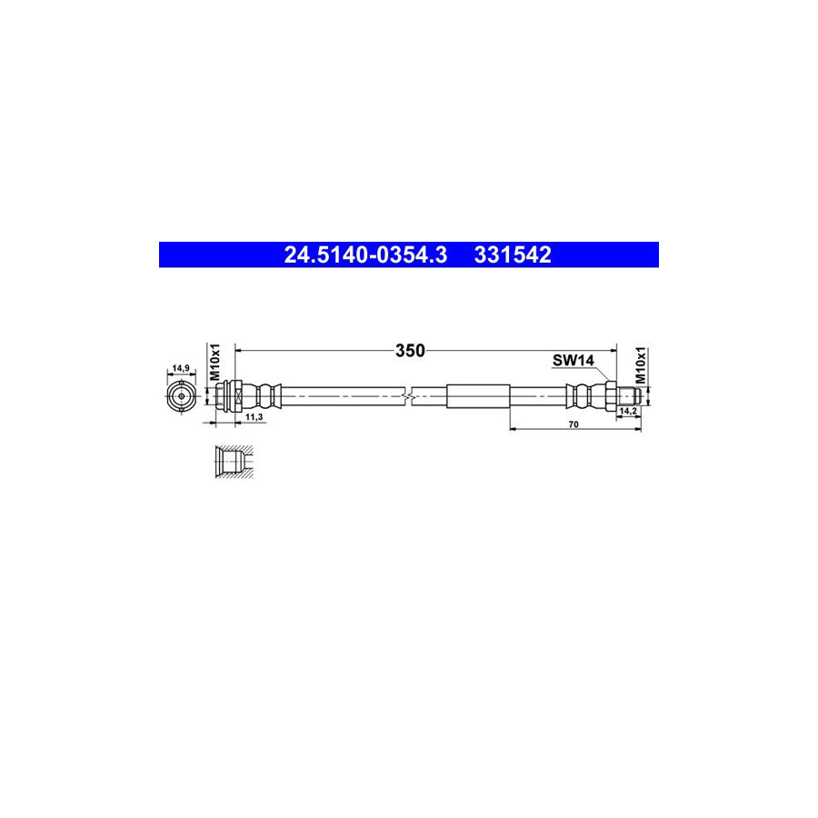 ATE 24 5140 0354 3 Brake Hose 350Mm M10X1