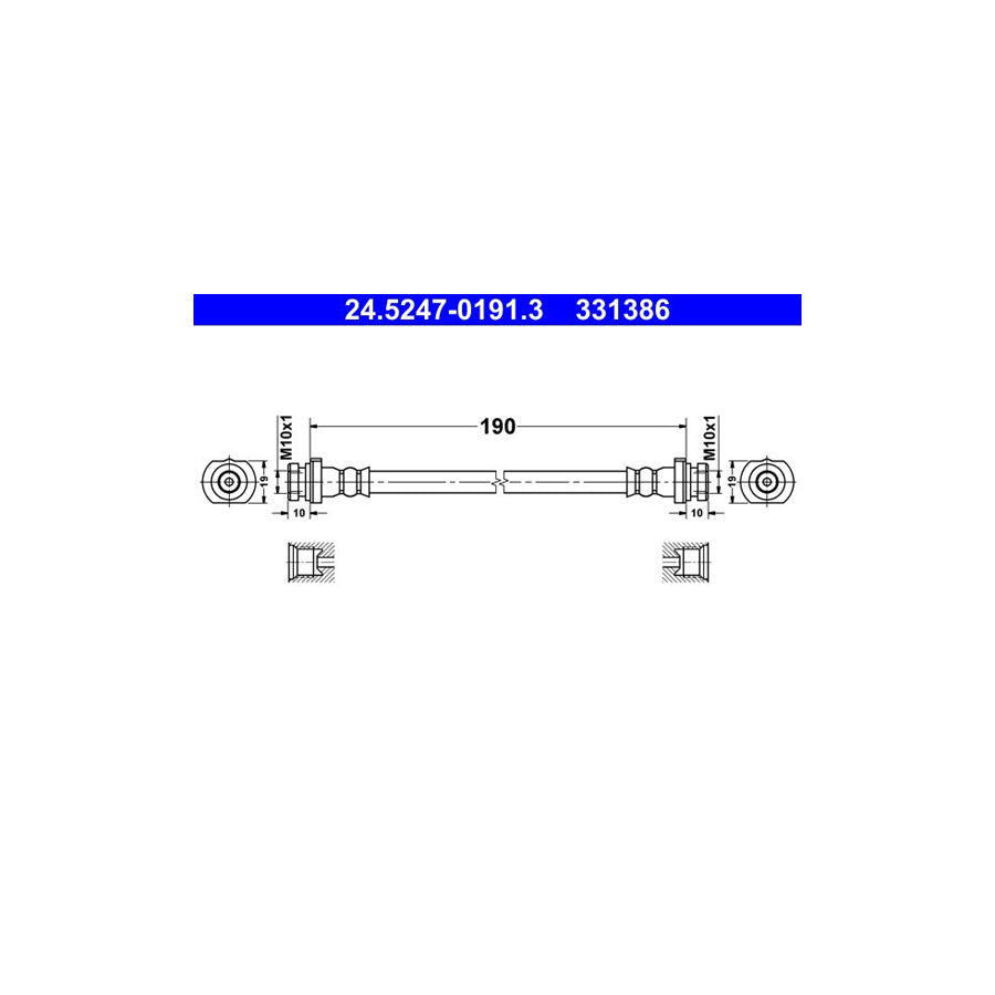 ATE 24 5247 0191 3 Brake Hose 190Mm