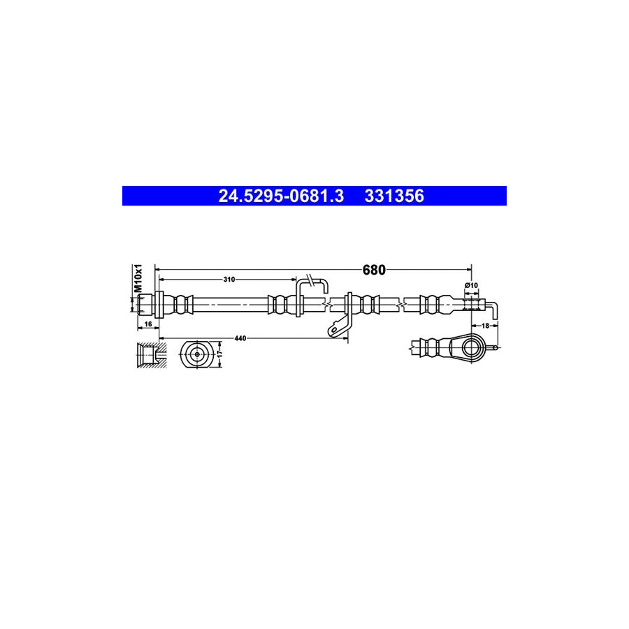 ATE 24 5295 0681 3 Brake Hose for TOYOTA RAV 4 680Mm M10X1