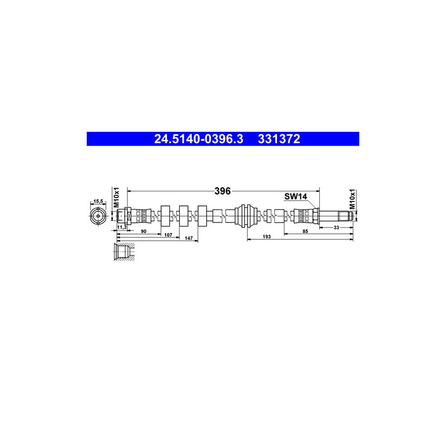 ATE 24 5140 0396 3 Brake Hose 396Mm M10X1