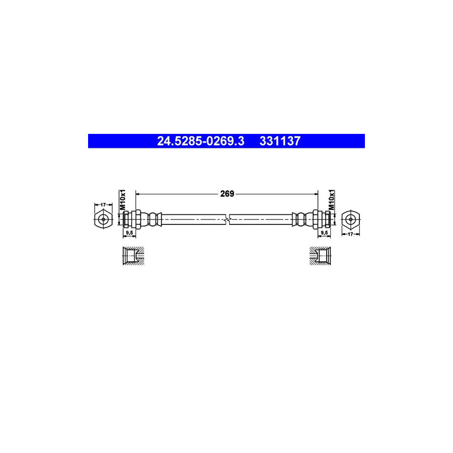 ATE 24 5285 0269 3 Brake Hose for MAZDA Demio Estate DW 269Mm M10X1