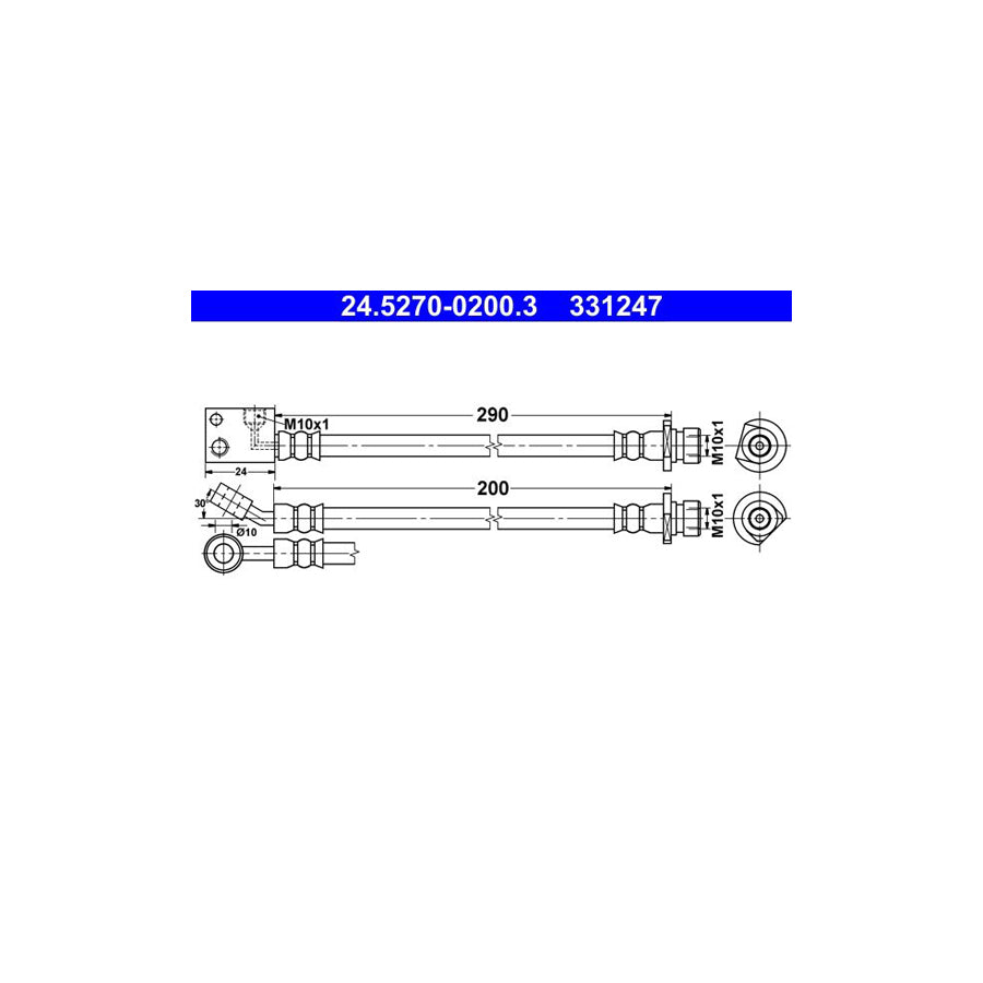 ATE 24 5270 0200 3 Brake Hose for HONDA CIVIC 200Mm M10X1
