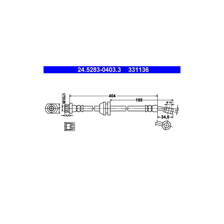 ATE 24 5283 0403 3 Brake Hose 404Mm M10X1