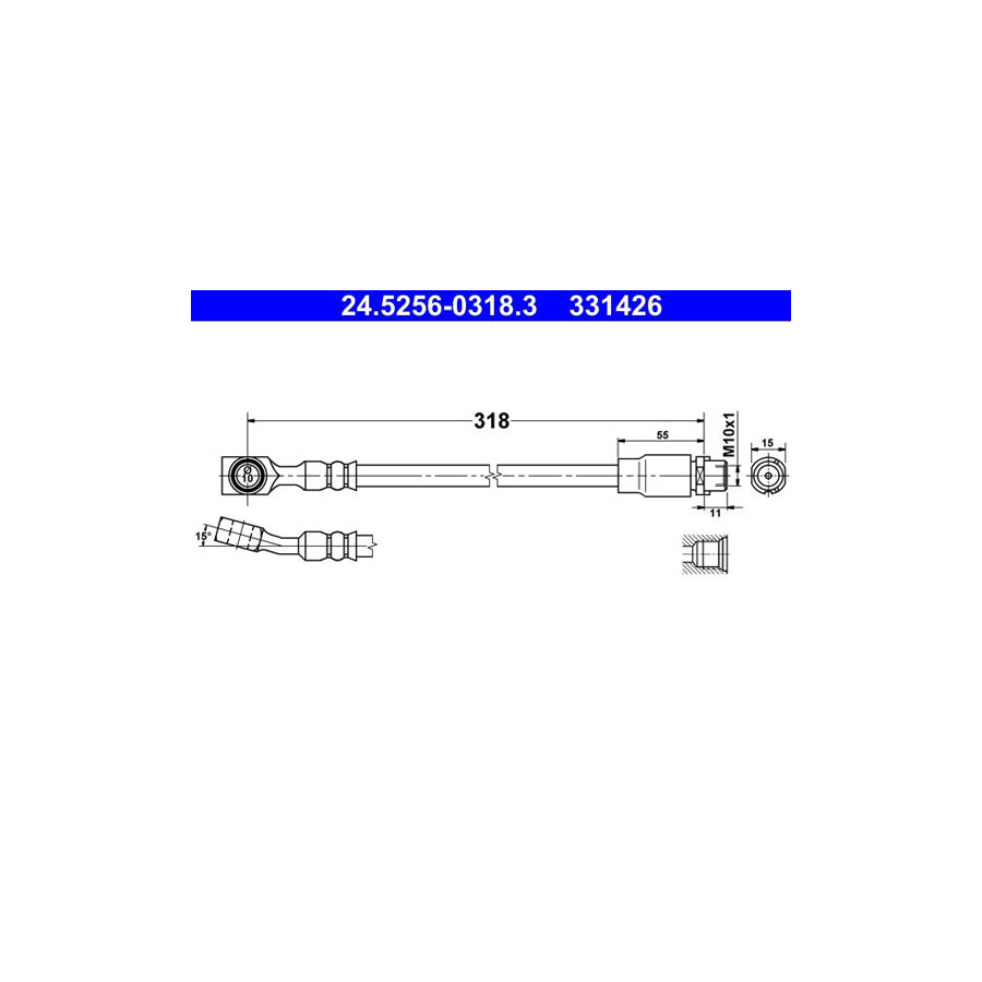 ATE 24 5256 0318 3 Brake Hose 329Mm M10X1
