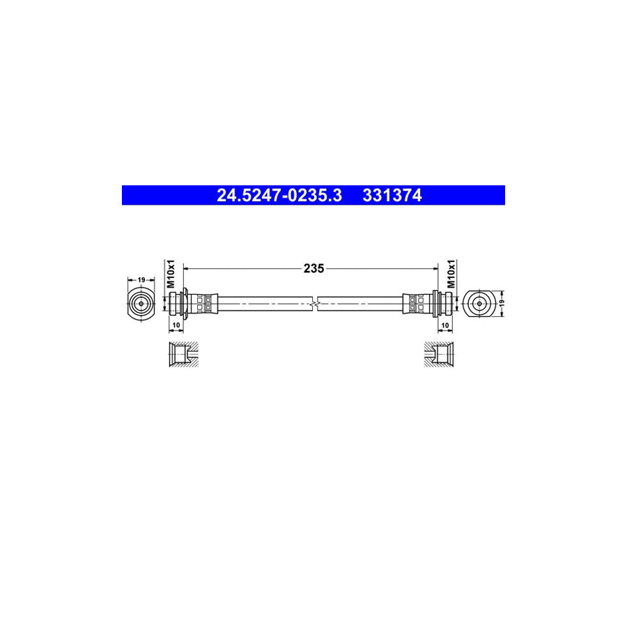 ATE 24 5247 0235 3 Brake Hose for SUZUKI Alto VII GF 235Mm