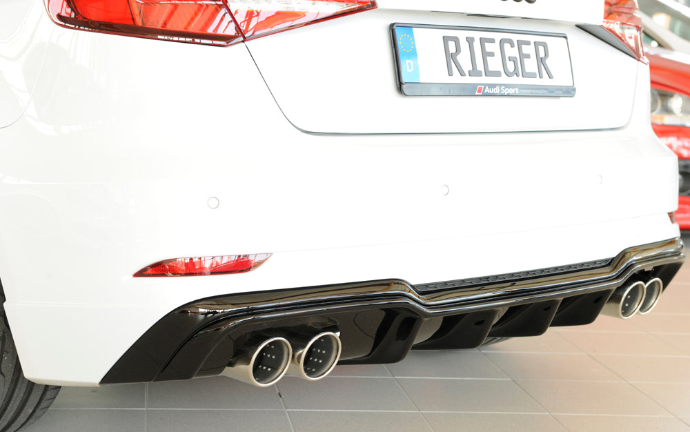 Rieger 00088182 Audi 8V A3 Rear Diffuser for Twin Tailpipe Left & Right - Glossy Black