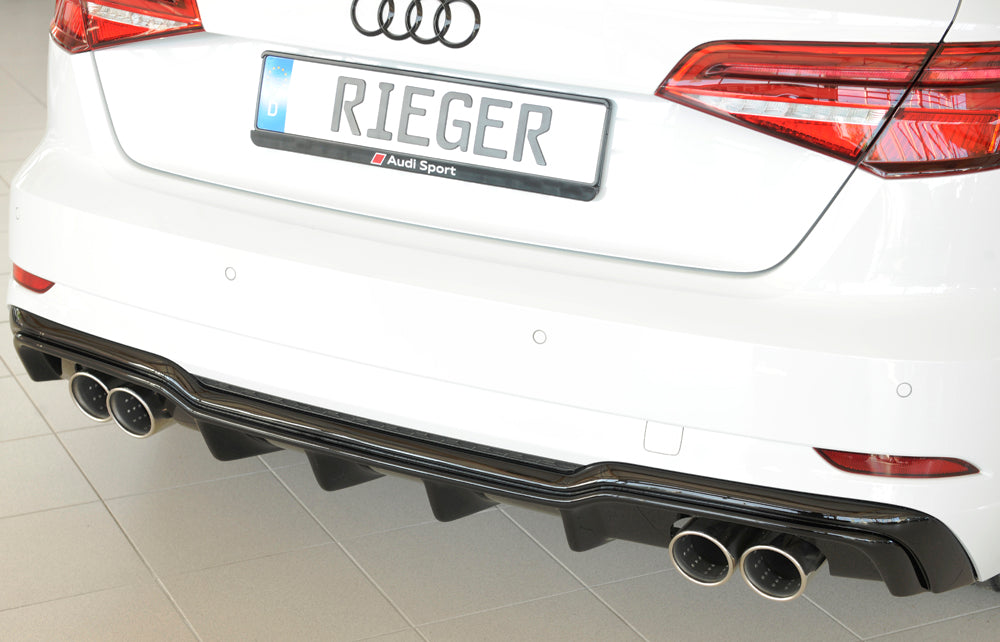 Rieger 00088182 Audi 8V A3 Rear Diffuser for Twin Tailpipe Left & Right - Glossy Black