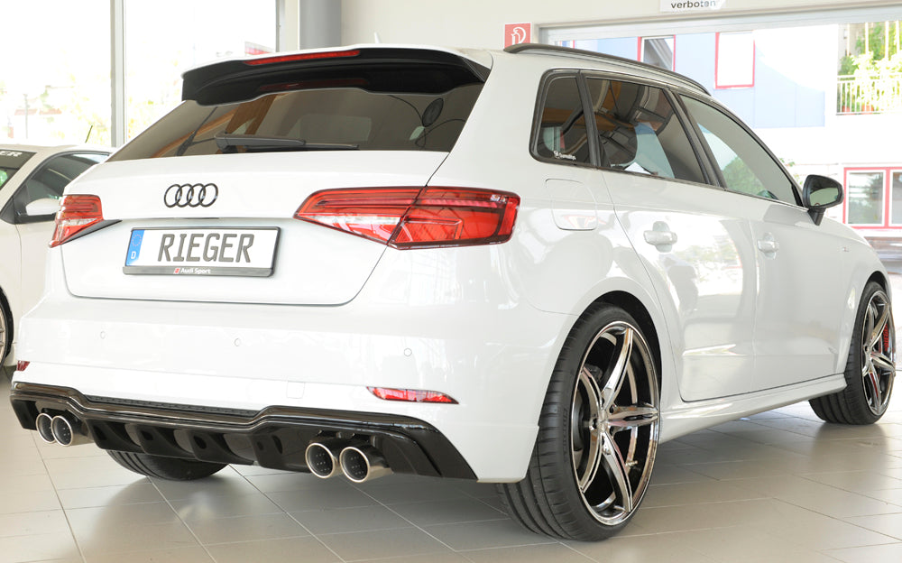 Rieger 00088182 Audi 8V A3 Rear Diffuser for Twin Tailpipe Left & Right - Glossy Black