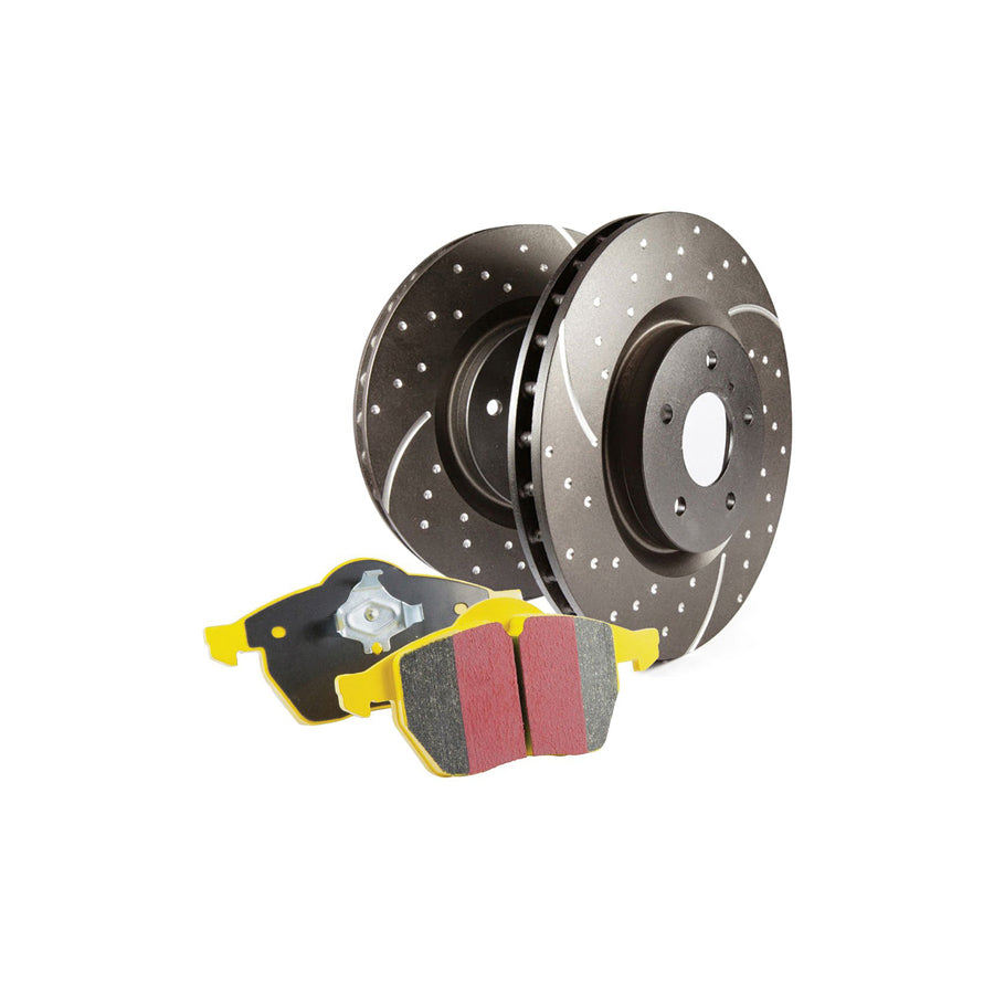EBC Audi Seat Skoda Volkswagen Yellowstuff 4000 Series Front Sport Brake Pads & Slotted And Dimpled Sport Discs Kit - ATE Caliper (Inc. 8V A3, 1P Leon, 1Z Octavia & MK6 Golf)
