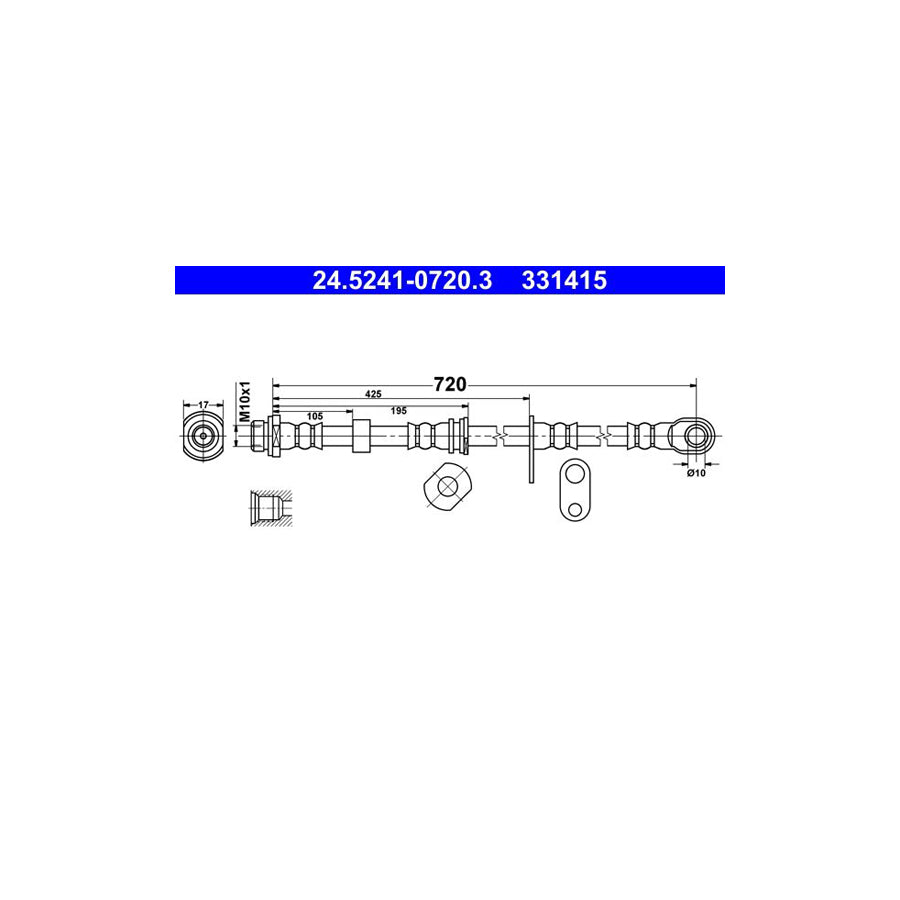 ATE 24 5241 0720 3 Brake Hose 720Mm M10X1