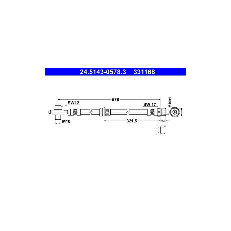 ATE 24 5143 0578 3 Brake Hose 578Mm M10X1