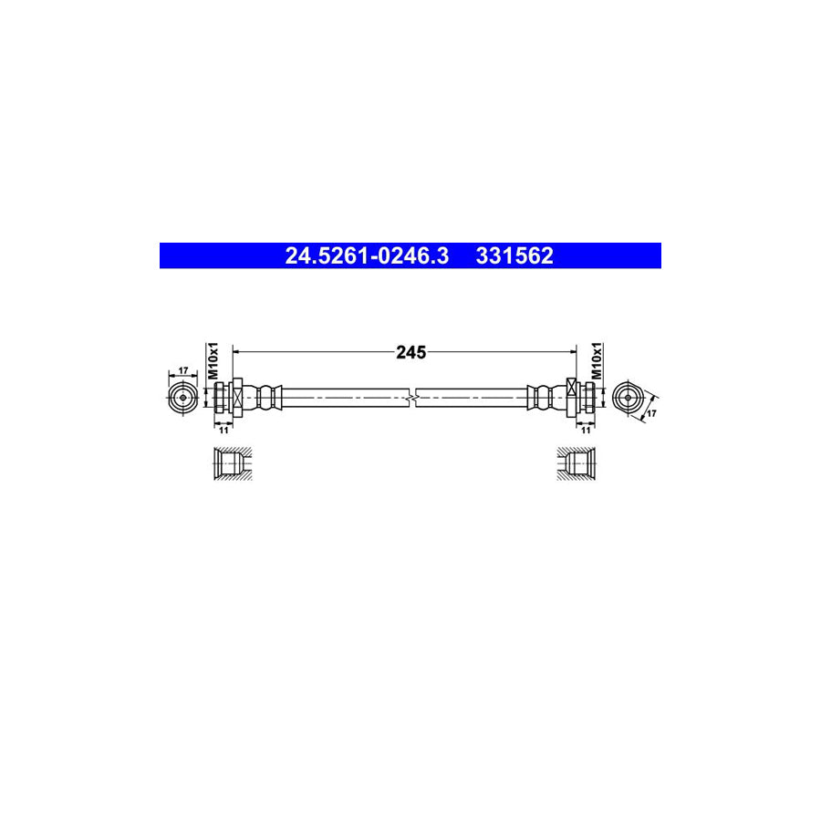 ATE 24 5261 0246 3 Brake Hose for HYUNDAI i10 245Mm M10X1