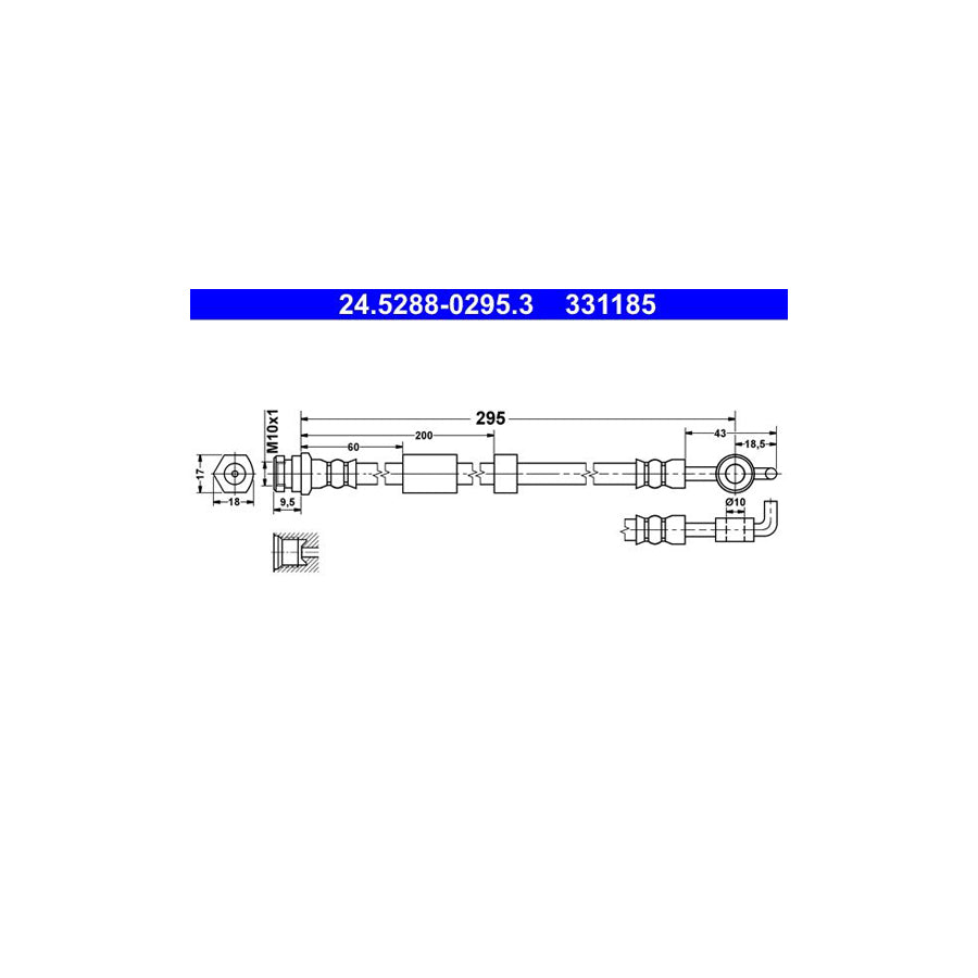 ATE 24 5288 0295 3 Brake Hose for MAZDA 6 295Mm M10X1