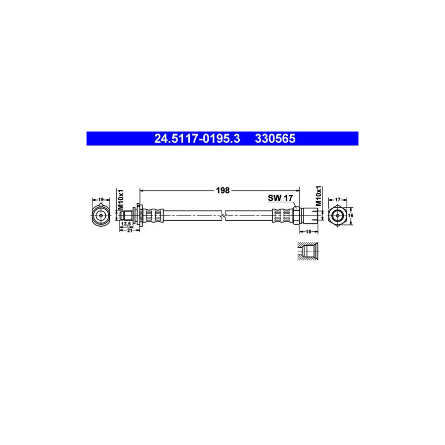 ATE 24 5117 0195 3 Brake Hose 198Mm M10X1