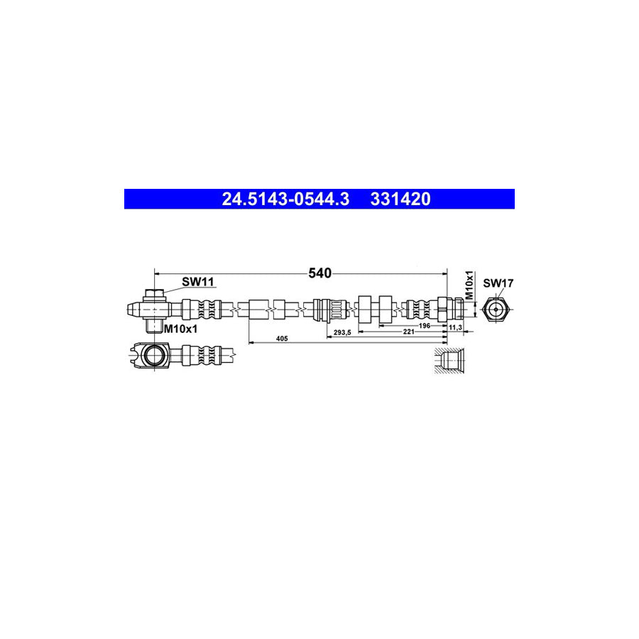 ATE 24 5143 0544 3 Brake Hose 540Mm M10X1