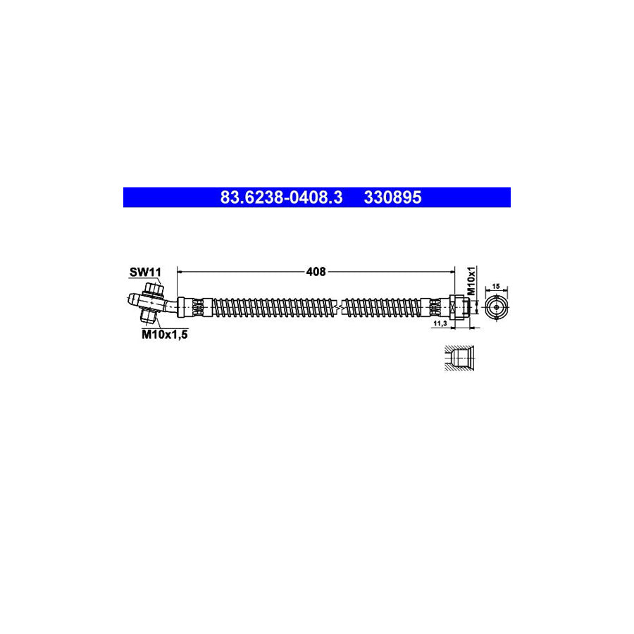 ATE 83 6238 0408 3 Brake Hose for VW Touareg I 7LA 7L6 7L7 408Mm M10X1