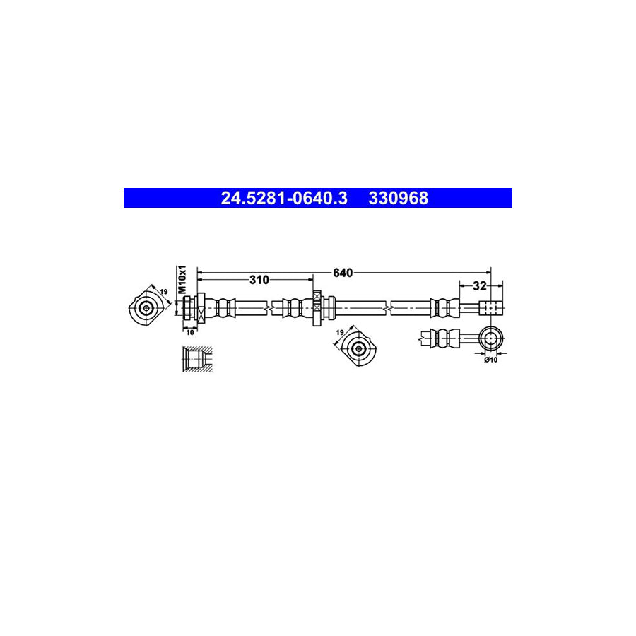 ATE 24 5281 0640 3 Brake Hose for NISSAN PRIMERA 640Mm M10X1