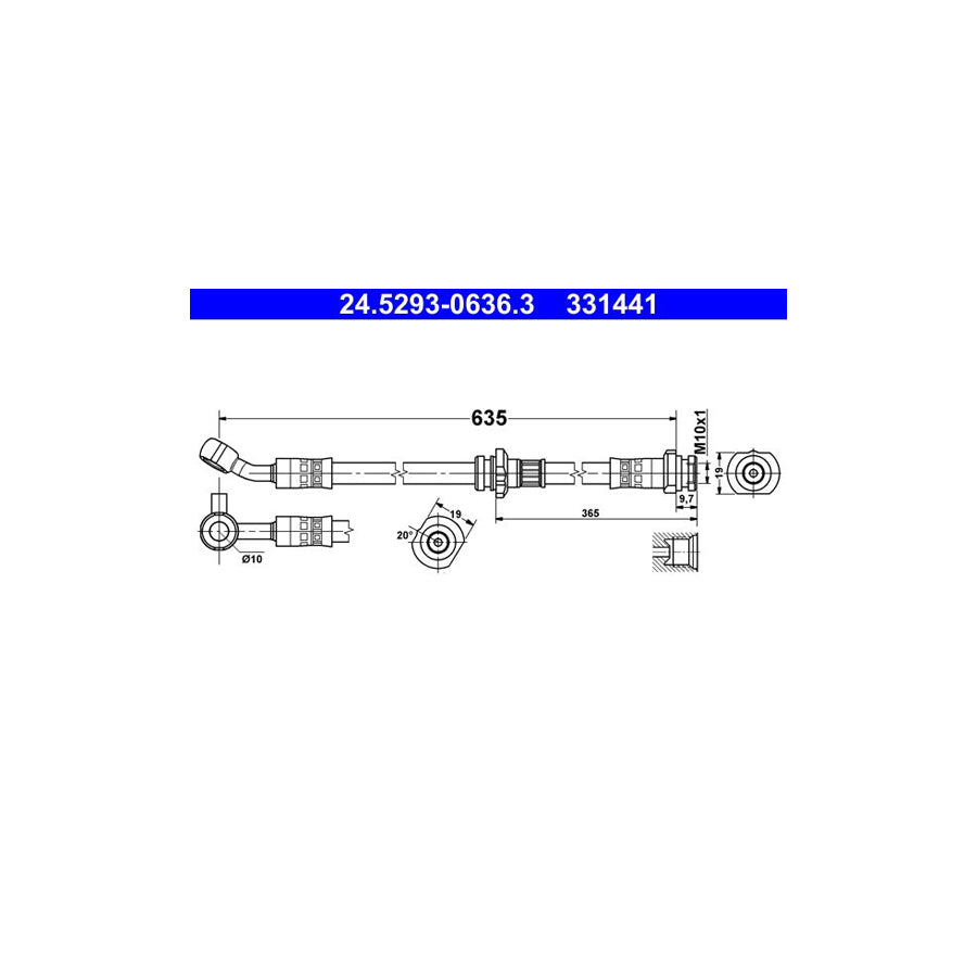 ATE 24 5293 0636 3 Brake Hose for NISSAN Juke F15 635Mm M10X1