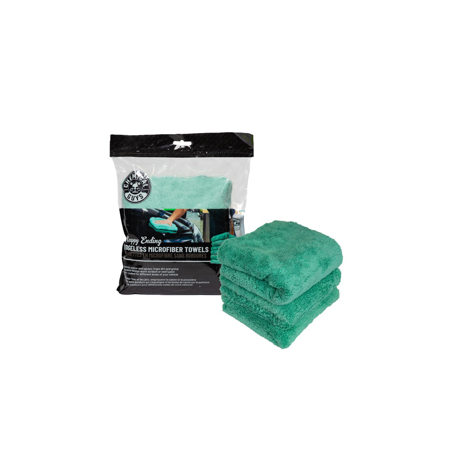 Chemical Guys Happy Ending Edgeless Microfiber Towels, 16"x16" (3 Pack) Green | Duco Car Parts UK Car Parts